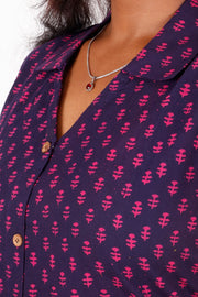 Navy Blue Kutchi Hand Block Printed Cotton Kurti 10071547