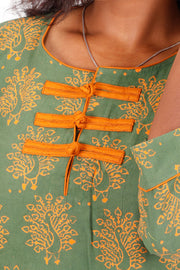 Sage Green Kutchi Hand Block Printed Cotton Kurti 10071548