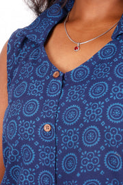 Chinese Blue Hand Block Printed Cotton Kurti 10071549