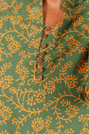 Green Kutchi Hand Block Printed Cotton Kurti 10071557