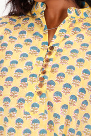 Cream Yellow Hand Block Printed Kurti 10071561