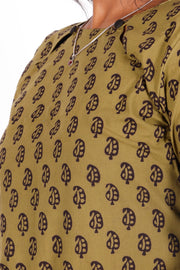 Old Moss Green Bagh Printed Cotton Kurti 10071564