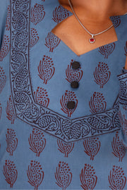 Glaucous Blue Bagh Printed Cotton Kurti 10071575