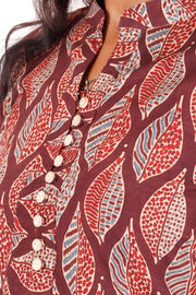 Auburn Brown Ajrakh Printed Cotton Kurti 10072047