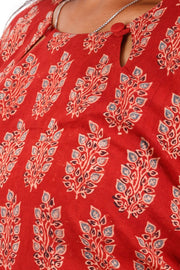 Imperial Red Ajrakh Printed Cotton Kurti 10072050