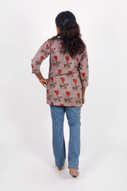  Silver Pink Grey Jahota Hand Block Cotton Kurti 10072359