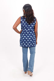 Indigo Bouquet Motifs Hand Block Printed Cotton Kurti 10072372