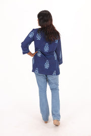 Indigo Tribal Motif Hand Block Printed Cotton Kurti 10072375
