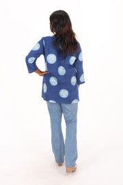 Indigo Circle Motif Hand Block Printed Cotton Kurti 10072376