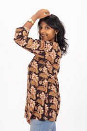 Black Jahota Hand block Printed Cotton Kurti 10072379