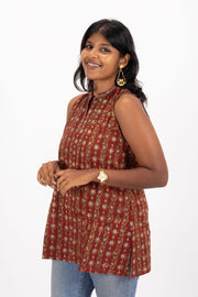 Marron Jahota Hand Block Cotton Kurtis 10072380