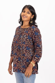 Brown Jahota Hand block Printed Cotton Kurti 10072382