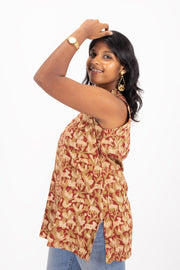 Marron Jahota Hand block Printed Cotton Kurti 10072386