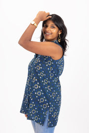 Blue Jahota Hand block Printed Cotton Kurti 10072387