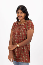 Marron Jahota Hand Block Cotton Kurtis 10072388