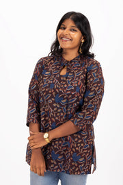 Brown Jahota Hand Block Cotton Kurti 10072391