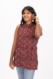 Red Jahota Hand block Printed Cotton Kurti 10072395