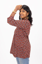 Maroon Ajrakh Printed Cotton Kurti 10072402