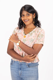 Peach Hand Block Printed Cotton Crop Top 10074307