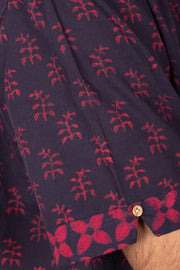 Indigo Handblock Print Pre-Washed Pure Cotton Crop Shirt 10074628