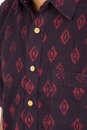 Indigo Handblock Print Pre-Washed Pure Cotton Crop Shirt 10074630