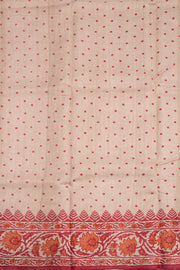 Desert Sand Beige Printed Tussar Silk Saree with Floral Border 10076450