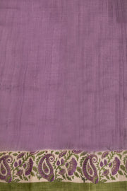 Blush Almond Beige Printed Tussar Silk Saree with Berry Dust Purple Paisley Motifs 10076451