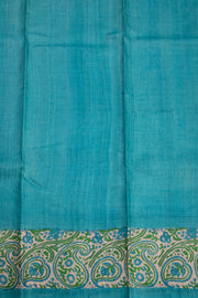Almond Beige Printed Tussar Silk Saree with Ocean Jade Blue Paisley Motifs 10076454