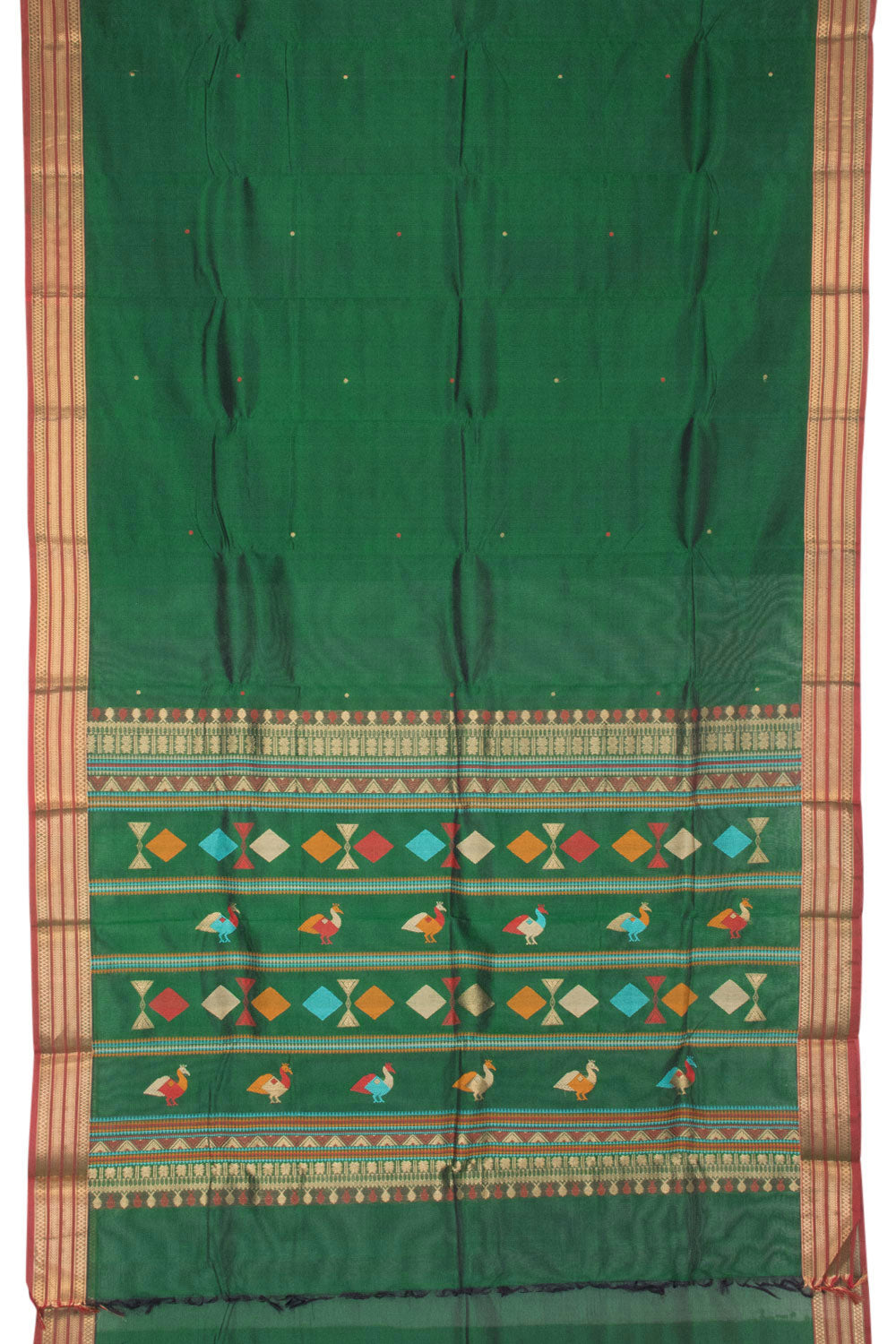 Dark Green Handloom Kanchi Silk Cotton Saree - Avishya