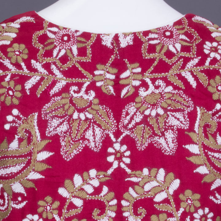 Maroon Kantha Embroidered Cotton Blouse 10069565 - Avishya