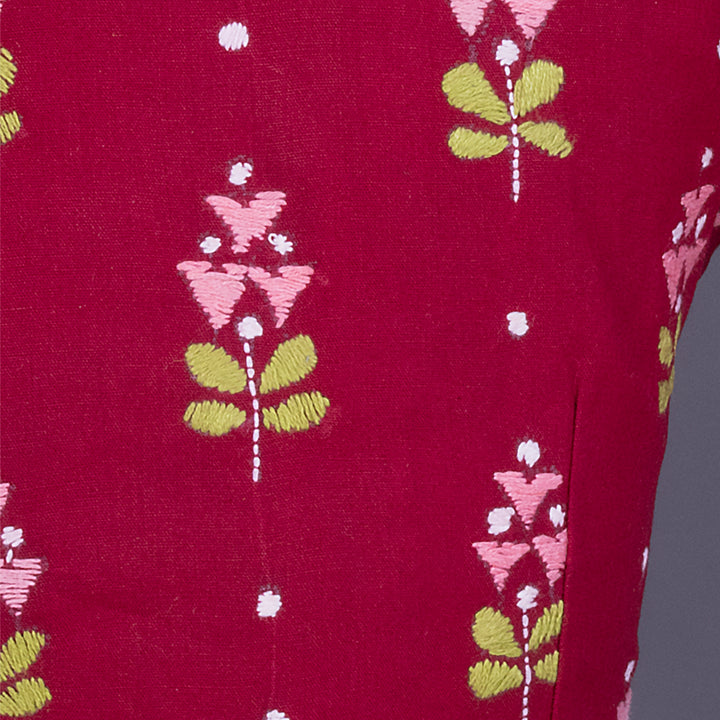 Maroon Kantha Embroidered Cotton Blouse 10069566 - Avishya