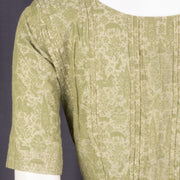Bamboo Dust Green Vanashringaram Handblock Printed Cotton Blouse 10076543