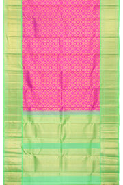 Brilliant Rose Korvai Kanjivaram Pure Zari Handloom Silk Saree with Floral Trellis Motifs and Contrast Green Zari Border 10062462