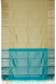 Greenish Pastel Yellow Pure Zari Kanjivaram Silk Saree 10063139