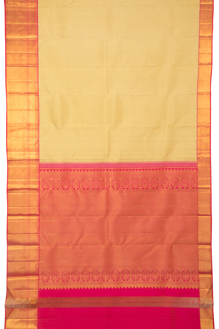 Off White with Rani Pink Korvai Kanjivaram Silk Saree - Avishya