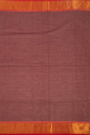 Maroon Handloom Chettinad Cotton Saree With Stripes And Zari Border 10075874
