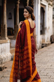 Dark Brown Handloom Chettinad Cotton Saree 10077330