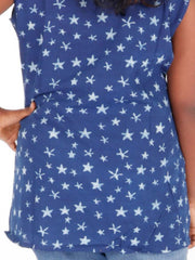 Blue Indigo Handblock Printed Women Sleeveless Shirt 10077190