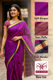 Purple Kanjivaram Pure Silk Saree With Mayil kan Border 10077894