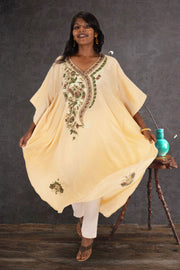 Beige Sozni Embroidered Crepe Silk Kaftan 10064736