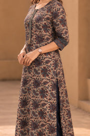 Brown Hand Block Printed Cotton Kurta 10077678