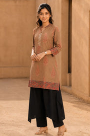 Brown Hand Block Printed Cotton Kurta & Pant Set 10077617
