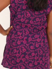 Purple Hand block Printed Women Sleevless Shirt 10077178