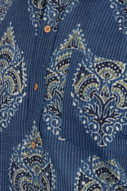 Blue Half Sleeve Ajrakh Printed Cotton Mens Shirt 10072987