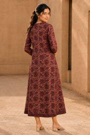 Rosewood Pink Hand Block Printed Cotton Dress 10077647