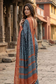 Aqua Blue Printed Semi Tussar Silk Saree 10077232