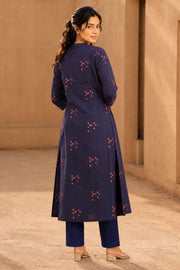 Blue Hand Embroidered Cotton Kurta 10077668
