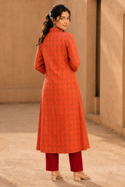 Orange Hand Embroidered Cotton Kurta 10077655