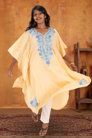 Beige Sozni Embroidered Crepe Silk Kaftan 10064729