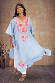Blue Sozni Embroidered Crepe Silk Kaftan 10064732